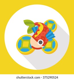 Chinese New Year flat icon; Chinese fish lucky pendant means "May you always get more than you wish for." 