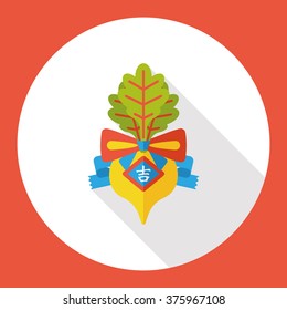 Chinese New Year flat icon; lucky white radish with Chinese words means " Wish it can brings luck to you in the new year."