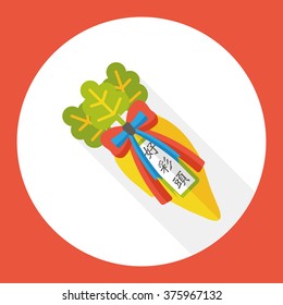 Chinese New Year flat icon; lucky white radish with Chinese words means " Wish it can brings luck to you in the new year."