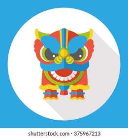 Chinese New Year flat icon; The dragon and lion dancing head