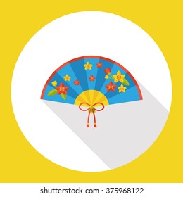 Chinese New Year flat icon; Folding fan with Chinese blessing words " Happy New Year."