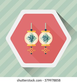 Chinese New Year flat icon with long shadow,eps10, Chinese festival couplets with lantern means " wish good luck and Spring comes."