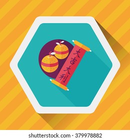 Chinese New Year flat icon with long shadow,eps10, Chinese lucky orange means "Wish you whole year will be lucky and propitious."