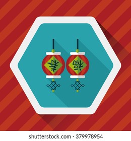 Chinese New Year flat icon with long shadow,eps10, Chinese festival couplets with lantern means " wish good luck and Spring comes."