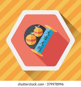 Chinese New Year flat icon with long shadow,eps10, Chinese lucky orange means "Wish you whole year will be lucky and propitious."
