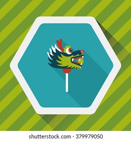 Chinese New Year flat icon with long shadow,eps10,The dragon and lion dancing head