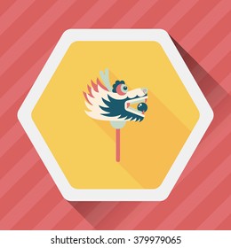 Chinese New Year flat icon with long shadow,eps10,The dragon and lion dancing head