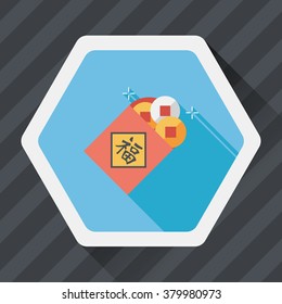 Chinese New Year flat icon with long shadow,eps10, Ancient coins lucky pendant means " wish good luck and fortune comes."