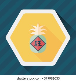 Chinese New Year flat icon with long shadow,eps10, when you send pineapple for your friends in Chinese New Year means you wish them will be wealthy this year.