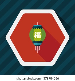 Chinese New Year flat icon with long shadow,eps10, Chinese festival couplets with lantern means " wish good lucks"