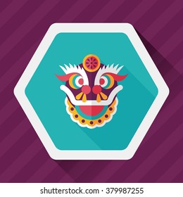 Chinese New Year flat icon with long shadow,eps10,The dragon and lion dancing head