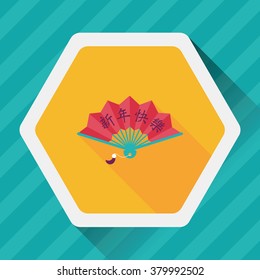 Chinese New Year flat icon with long shadow,eps10, Folding fan with Chinese blessing words " Happy New Year."