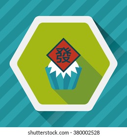 Chinese New Year flat icon with long shadow,eps10 ,Chinese steamed sponge cake means both Ã¢??prosperity and wealth".