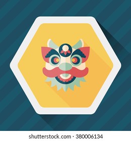 Chinese New Year flat icon with long shadow,eps10,The dragon and lion dancing head