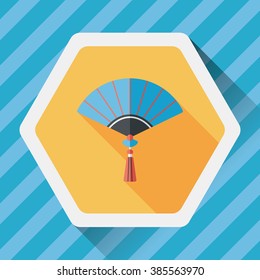 Chinese New Year flat icon with long shadow,eps10, Chinese folding fan means " win speedy success."