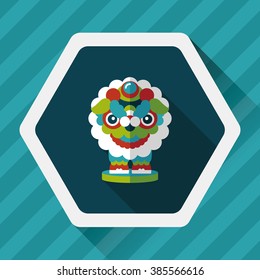 Chinese New Year flat icon with long shadow,eps10,The dragon and lion dancing head