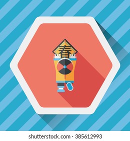 Chinese New Year flat icon with long shadow,eps10, the little boy to stick couplets, Chinese festival couplets means " wish Spring comes."