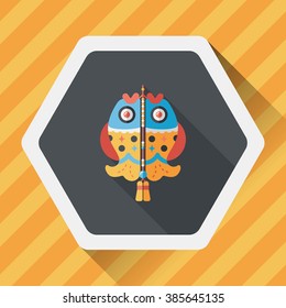 Chinese New Year flat icon with long shadow,eps, Chinese fish lucky pendant means "May you always get more than you wish for." 