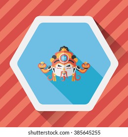 Chinese New Year flat icon with long shadow,eps10, God of wealth