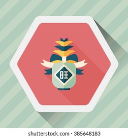 Chinese New Year flat icon with long shadow, when you send pineapple for your friends in Chinese New Year means you wish them will be wealthy this year.