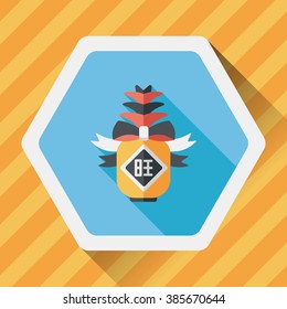 Chinese New Year flat icon with long shadow, when you send pineapple for your friends in Chinese New Year means you wish them will be wealthy this year.