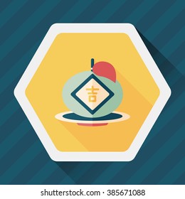 Chinese New Year flat icon with long shadow,eps10, Chinese lucky orange means "Wish you whole year will be lucky and propitious."