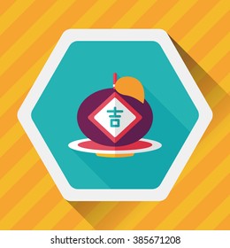 Chinese New Year flat icon with long shadow,eps10, Chinese lucky orange means "Wish you whole year will be lucky and propitious."