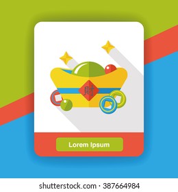 Chinese New Year flat icon; Gold ingot means " wish good luck and fortune come."