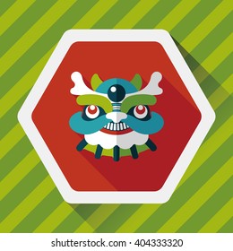 Chinese New Year flat icon with long shadow,eps10,The dragon and lion dancing head