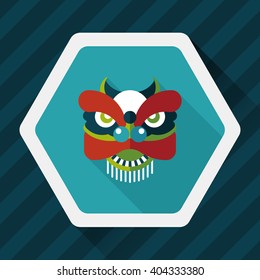 Chinese New Year flat icon with long shadow,eps10,The dragon and lion dancing head