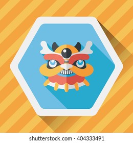 Chinese New Year flat icon with long shadow,eps10,The dragon and lion dancing head