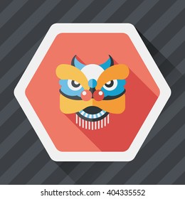 Chinese New Year flat icon with long shadow,eps10,The dragon and lion dancing head