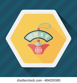 Chinese New Year flat icon with long shadow,eps10, Gold ingot lucky pendant means " wish good luck and fortune comes."