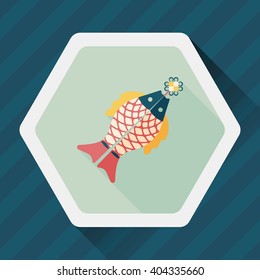 Chinese New Year flat icon with long shadow,eps, Chinese fish lucky pendant means "May you always get more than you wish for." 