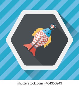 Chinese New Year flat icon with long shadow,eps, Chinese fish lucky pendant means "May you always get more than you wish for." 