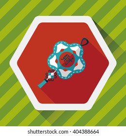 Chinese New Year flat icon with long shadow,eps10, lucky Chinese knot means " wish good luck and fortune comes."