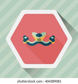 Chinese New Year flat icon with long shadow,eps10, Gold ingot means " wish good luck and fortune come."