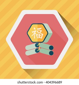 Chinese New Year flat icon, eps10, word Fu, Chinese festival couplets with firecrackers means " wish good luck and fortune comes."