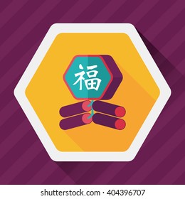Chinese New Year flat icon, eps10, word Fu, Chinese festival couplets with firecrackers means " wish good luck and fortune comes."