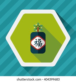Chinese New Year flat icon, eps10, word Fu, Chinese festival couplets with firecrackers means " wish good luck and fortune comes."