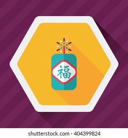 Chinese New Year flat icon, eps10, word Fu, Chinese festival couplets with firecrackers means " wish good luck and fortune comes."