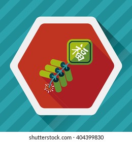 Chinese New Year flat icon, eps10, word Fu, Chinese festival couplets with firecrackers means " wish good luck and fortune comes."