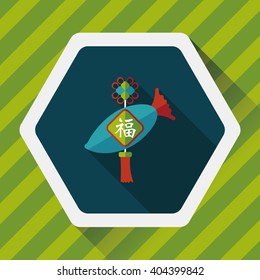 Chinese New Year flat icon with long shadow,eps10, lucky white radish with Chinese words means " Wish it can brings luck to you in the new year."