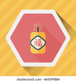 Chinese New Year flat icon, eps10, word Fu, Chinese festival couplets with firecrackers means " wish good luck and fortune comes."