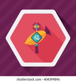 Chinese New Year flat icon with long shadow,eps10, lucky white radish with Chinese words means " Wish it can brings luck to you in the new year."