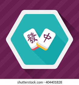Chinese New Year flat icon icon with long shadow, Chinese mahjong