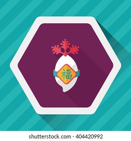 Chinese New Year flat icon with long shadow,eps10, lucky white radish with Chinese words means " Wish it can brings luck to you in the new year."