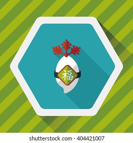 Chinese New Year flat icon with long shadow,eps10, lucky white radish with Chinese words means " Wish it can brings luck to you in the new year."