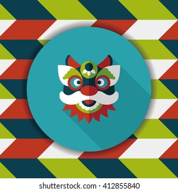 Chinese New Year flat icon with long shadow,eps10,The dragon and lion dancing head