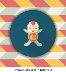 Chinese New Year flat icon with long shadow,eps10, Maitreya doll decoration means "Bless you have wealth, monasticism and popularity."
